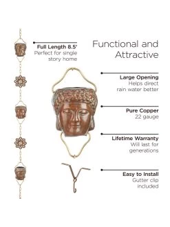 Buddha Copper Rain Chains, 8.5' -Garden Care Shop 8612737 03v